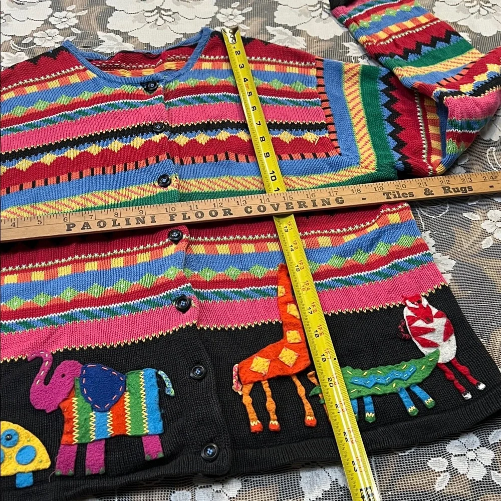 Vintage Susan Bristol multicolor stripe knit cardigan embroidered safari animals - Picture 6 of 8